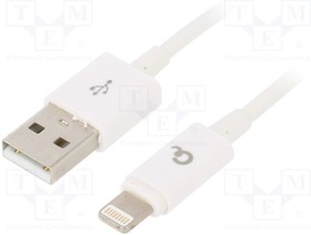 CC-USB2P-AMLM-1M-W, Кабель; USB 2.0; вилка Apple Lightning,вилка USB A; позолота; 1м