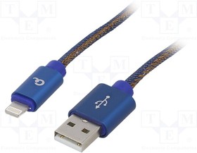 CC-USB2J-AMLM-1M-BL, Кабель; USB 2.0; вилка Apple Lightning,вилка USB A; позолота; 1м