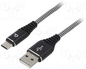 CC-USB2B-AMCM-2M-BW, Кабель; USB 2.0; вилка USB A,вилка USB C; позолота; 2м; черный