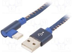 CC-USB2J-AMCML-1M-BL, Кабель; USB 2.0; вилка USB A,угловая вилка USB C; позолота; 1м