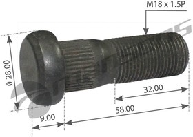 200137, Шпилька колеса DAF LF45 (M18x1.5x67/58/33) MANSONS