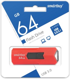 Фото 1/10 USB 3.0/3.1 накопитель Smartbuy 64GB STREAM Red (SB64GBST-R3)