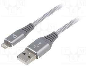 CC-USB2B-AMLM-1M-WB2, Кабель; USB 2.0; вилка Apple Lightning,вилка USB A; позолота; 1м