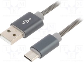 CC-USB2S-AMCM-2M-BG, Кабель; USB 2.0; вилка USB A,вилка USB C; 2м; серый; 0,48Гбит/с