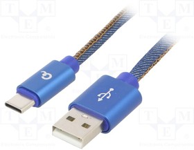 CC-USB2J-AMCM-2M-BL, Кабель; USB 2.0; вилка USB A,вилка USB C; позолота; 2м