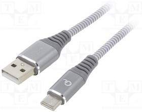 CC-USB2B-AMCM-2M-WB2, Кабель; USB 2.0; вилка USB A,вилка USB C; позолота; 2м; серый