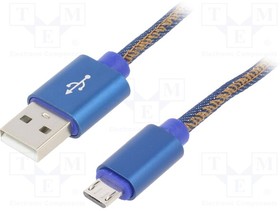 CC-USB2J-AMMBM-1M-BL, Кабель; USB 2.0; вилка USB A,вилка micro USB B; позолота; 1м