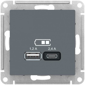 Фото 1/6 Розетка USB AtlasDesign тип A+C 5В/2.4А 2х5В/1.2А механизм грифель SE ATN000739