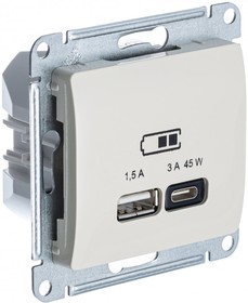 Фото 1/2 Розетка USB Glossa тип A+C 45Вт QC PD высокоскор. ЗУ механизм молоч. SE GSL000929