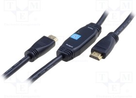 AK-330118-150-S, Cable; HDMI 1.4,with amplifier; HDMI plug,both sides; 15m; black
