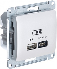 Фото 1/2 Розетка USB Glossa тип A+C 45Вт QC PD высокоскор. ЗУ механизм перл. SE GSL000629