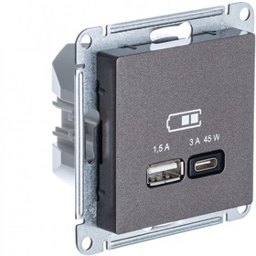 Фото 1/3 Розетка USB AtlasDesign тип A+C 45Вт QC PD высокоскор. ЗУ механизм мокко SE ATN000629