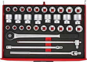 TTESK32, 32-Piece Imperial, Metric 3/4 in Standard Socket Set with Ratchet, 6 point; 12 point