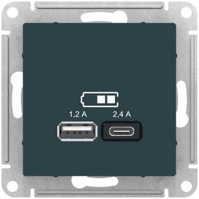 Фото 1/4 Розетка USB AtlasDesign тип A+C 5В/2.4А 2х5В/1.2А механизм изумруд SE ATN000839
