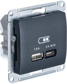 Фото 1/4 Розетка USB Glossa тип A+C 45Вт QC PD высокоскор. ЗУ механизм антрацит SE GSL000729