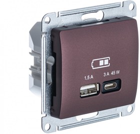 Фото 1/2 Розетка USB Glossa тип A+C 45Вт QC PD высокоскор. ЗУ механизм баклаж. SE GSL001129