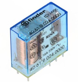 Фото 1/8 Реле миниатюрное универсальное электромеханич. монтаж на печатную плату или в розетку выводы с шагом 5мм 1CO 16А AgCdO 24В DC RTII FINDER 40