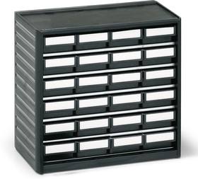 291-4ESD, 24 Drawer Storage Unit, PP, 290mm x 310mm x 180mm, Black