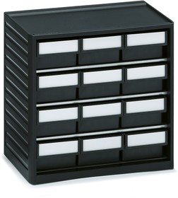 294-4ESD, 12 Drawer Storage Unit, PP, 290mm x 310mm x 180mm, Black