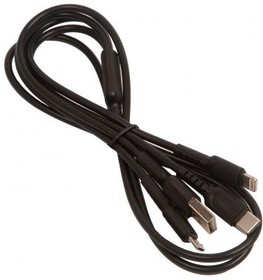 Фото 1/2 (6957531099451) кабель USB BOROFONE BX16 3 в 1 для Micro USB, Type-C, Lightning 2.4A, длина 1м, черный