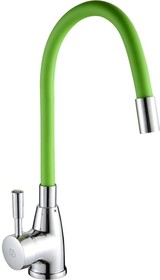 Смеситель для кухни 40 мм, на гайке, с боковой ручкой, с гибким темнозелёным изливом RD014V