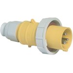 21237, IP67 Yellow Cable Mount 2P + E Industrial Power Plug, Rated At 16A, 110 V
