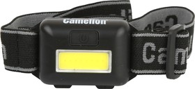 Фото 1/9 Camelion LED5355 (фонарь налобн, черный,1Вт COB LED, 3 реж, 3XAAA, пласт, блист)