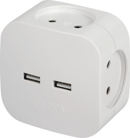Фото 1/5 Разветвитель электрический ЭРА SP-4-USB-W на 4 розетки + 2xUSB 2400mA, без заземл 10А (белый) Б0049532