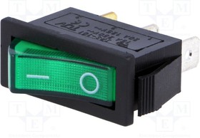 RSI1013C3GN, ROCKER; SPST; Pos: 2; ON-OFF; 15A/250VAC; green; neon lamp; 35m?
