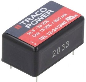 Фото 1/2 TEL 12-2413WI, Isolated DC/DC Converters - Through Hole 9-36Vin 15V 800mA 12W DIP Iso