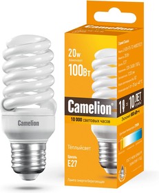 Camelion LH20-FS-T2-M/827/E27 (энергосбер.лампа 20Вт 220В, теплый свет 2700К)