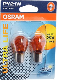 Фото 1/5 7507ULT-02B, Лампа 12V PY21W BAU15s желтая блистер (2шт.) Ultra Life OSRAM