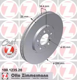 Диск тормозной передний с покрытием COAT Z VAG A1/3/Leon/Fabia/OctaviaI/ Rapid/GolfIV/Polo 96- ZIMMERMANN 100.1247.20