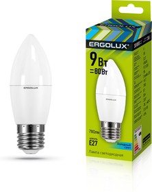 Ergolux LED-C35-9W-E27-4K (Эл.лампа светодиодная Свеча 9Вт E27 4500K 172-265В)