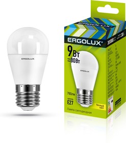 Ergolux LED-G45-9W-E27-3K (Эл.лампа светодиодная Шар 9Вт E27 3000K 172-265В)