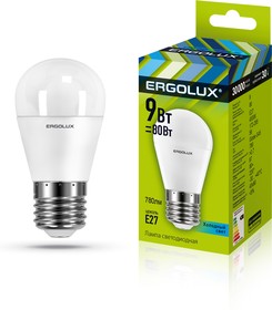 Ergolux LED-G45-9W-E27-4K (Эл.лампа светодиодная Шар 9Вт E27 4500K 172-265В)