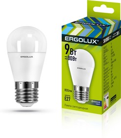 Ergolux LED-G45-9W-E27-6K (Эл.лампа светодиодная Шар 9Вт E27 6500K 172-265В)