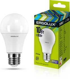 Фото 1/2 Ergolux LED-A60-10W-E27-6K (Эл.лампа светодиодная ЛОН 10Вт E27 6500K 180-240В)