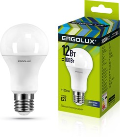 Фото 1/2 Ergolux LED-A60-12W-E27-6K (Эл.лампа светодиодная ЛОН 12Вт E27 6500K 180-240В)