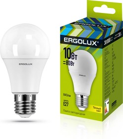 Ergolux LED-A60-10W-E27-3K (Эл.лампа светодиодная ЛОН 10Вт E27 3000K 180-240В)