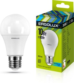 Ergolux LED-A60-10W-E27-4K (Эл.лампа светодиодная ЛОН 10Вт E27 4500K 180-240В)