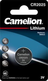 Фото 1/4 Camelion CR2025 BL-1 (CR2025-BP1, батарейка литиевая,3V)