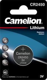 Фото 1/3 Camelion CR2450 BL-1 (CR2450-BP1, батарейка литиевая,3V)