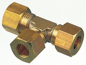 0104 10 00, Brass Pipe Fitting, Tee Compression Equal Tee, Female to Female 10mm