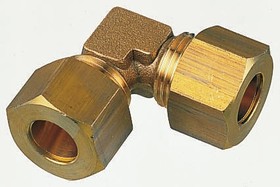 0102 10 00, Brass Pipe Fitting, 90° Compression Equal Elbow, Female to Female 10mm