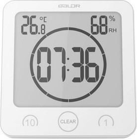 Фото 1/3 Водонепроницаемые настенные часы для душа с таймером показанием температуры и влажности B0007STH-WHITE