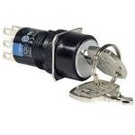 AS6M-2KT2PB, Key Switch 16mm 2 Positions DPDT