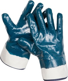 11270-L, ЗУБР HARD, L(9), маслобензостойкие, износостойкие, перчатки с нитриловым покрытием, Профессионал (11270-L)