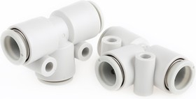 Фото 1/2 KQ2T10-00A, KQ2 Series Tee Tube-to-Tube Adaptor Push In 10 mm, Push In 10 mm to Push In 10 mm, Tube-to-Tube Connection Style