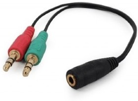 Фото 1/4 Кабель аудио сигнала Cablexpert, джек3.5 нушники + 3.5 микрофон-  джек3.5 4pin, длина 20см, черный (CCA-418)